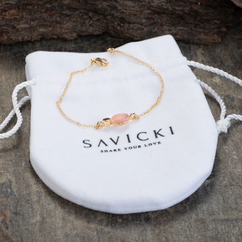 Bransoletka Savicki: srebrna pozłacana, różowe kocie oko